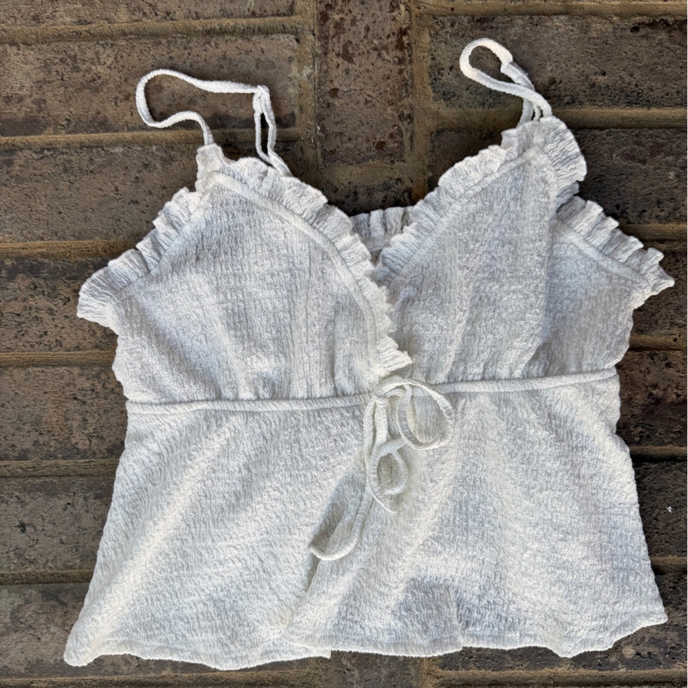White Ruffle Trim Crop Top